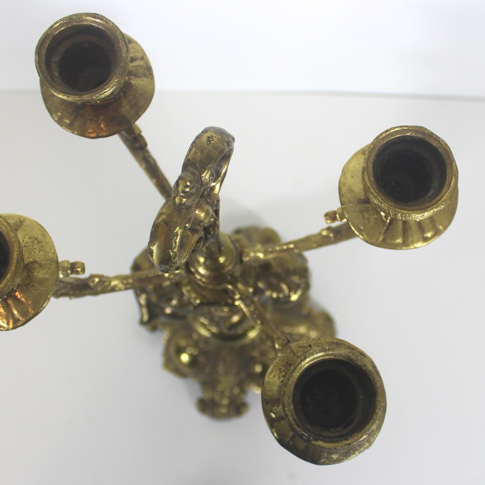 Antique Gilt Brass or Bronze Candelabra with Cherubs, Gold Candle Holder - Picture 8 of 10